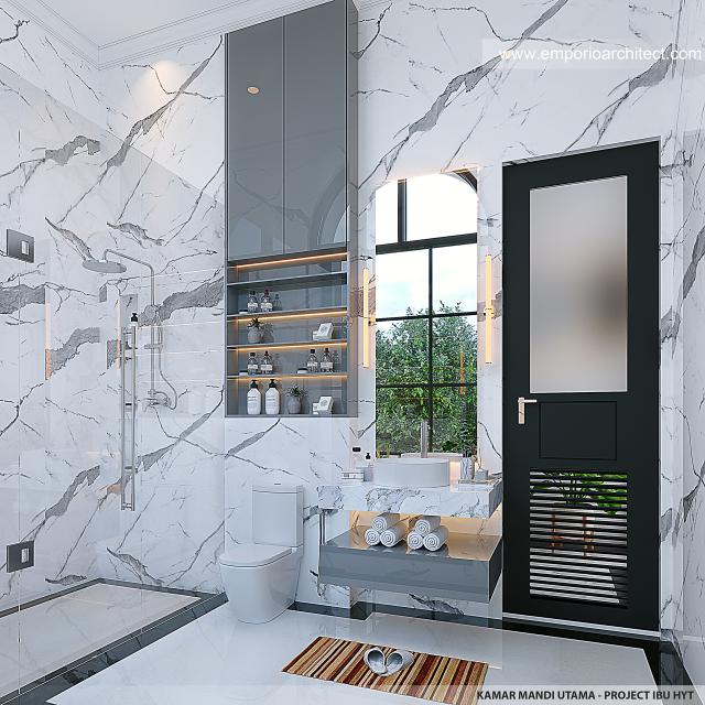 Desain Kamar Mandi Utama Rumah Mediteran Klasik 3 Lantai Ibu HYT di Bogor