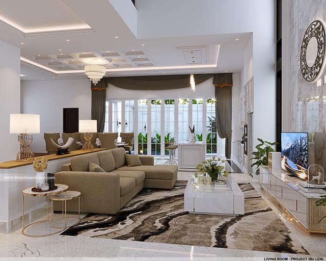 Desain Ruang Keluarga Rumah Klasik 3.5 Lantai Ibu LN di Jakarta