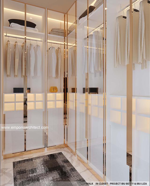 Desain Walk In Closet Rumah Mediteran Klasik 3.5 Lantai Ibu BTY dan Ibu LZA di Jakarta Selatan