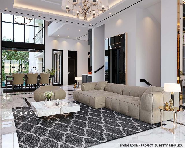 Desain Ruang Keluarga Rumah Mediteran Klasik 3.5 Lantai Ibu BTY dan Ibu LZA di Jakarta Selatan