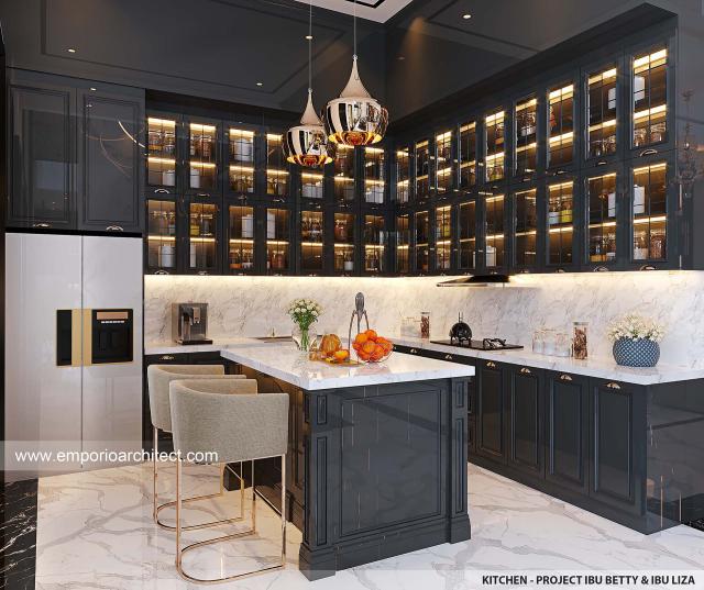 Desain Dapur Rumah Mediteran Klasik 3.5 Lantai Ibu BTY dan Ibu LZA di Jakarta Selatan