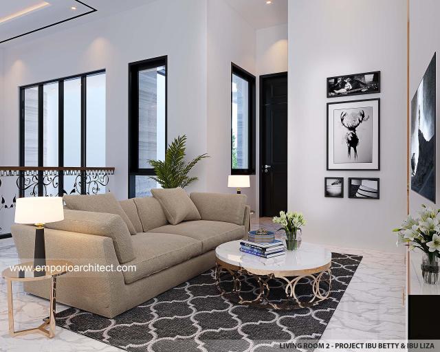 Desain Ruang Keluarga 2 Rumah Mediteran Klasik 3.5 Lantai Ibu BTY dan Ibu LZA di Jakarta Selatan