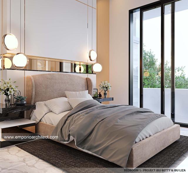 Desain Kamar Tidur 1 Rumah Mediteran Klasik 3.5 Lantai Ibu BTY dan Ibu LZA di Jakarta Selatan