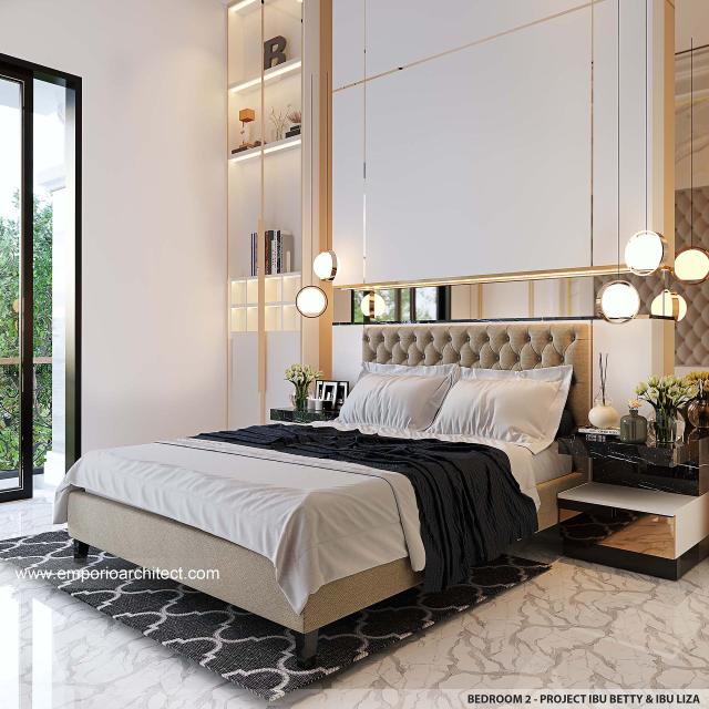 Desain Kamar Tidur 2 Rumah Mediteran Klasik 3.5 Lantai Ibu BTY dan Ibu LZA di Jakarta Selatan