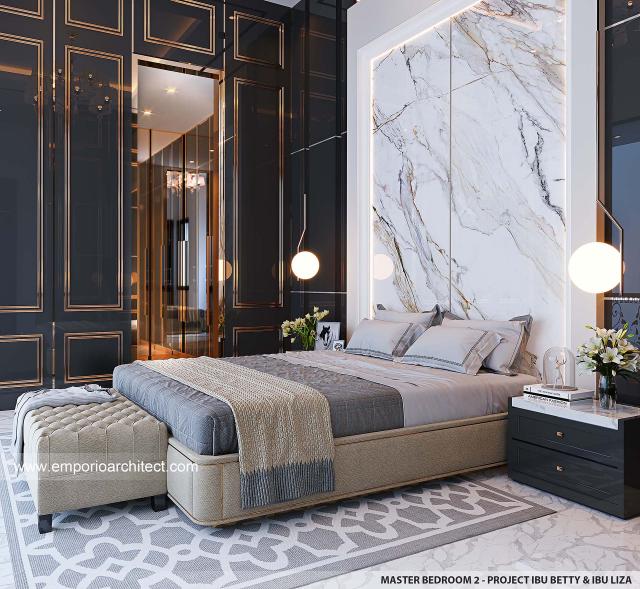 Desain Kamar Tidur Utama 2 Rumah Mediteran Klasik 3.5 Lantai Ibu BTY dan Ibu LZA di Jakarta Selatan