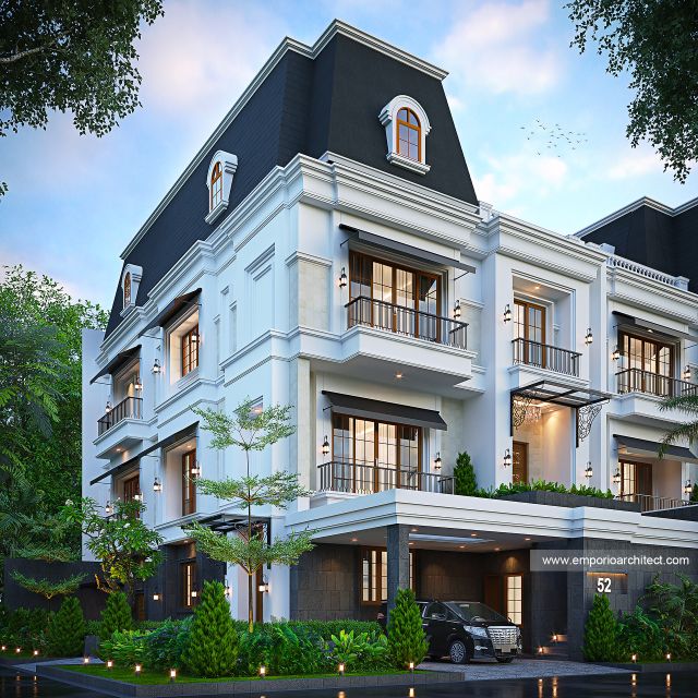Desain Tampak Hook Rumah Klasik 4 Lantai Bapak WLL di PIK, Jakarta Utara