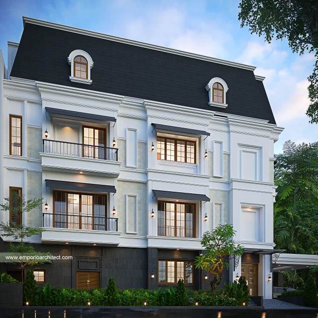 Desain Tampak Samping Rumah Klasik 4 Lantai Bapak WLL di PIK, Jakarta Utara