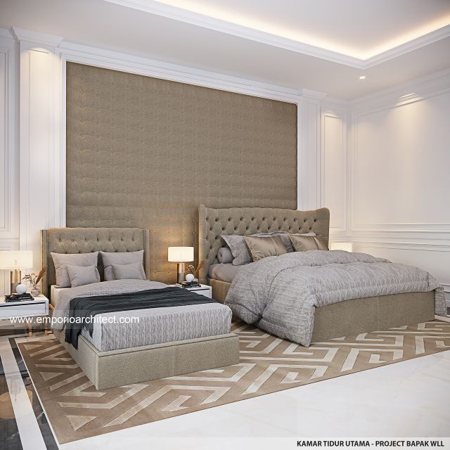 Desain Kamar Tidur Utama Rumah Klasik 4 Lantai Bapak WLL di PIK, Jakarta Utara