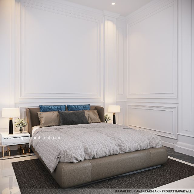 Desain Kamar Tidur Anak Laki-laki Rumah Klasik 4 Lantai Bapak WLL di PIK, Jakarta Utara