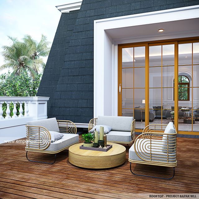 Desain Rooftop Rumah Klasik 4 Lantai Bapak WLL di PIK, Jakarta Utara