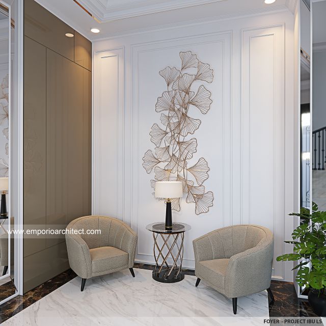 Desain Foyer Rumah Mediteran 4 Lantai Ibu LS di BSD, Tangerang Selatan