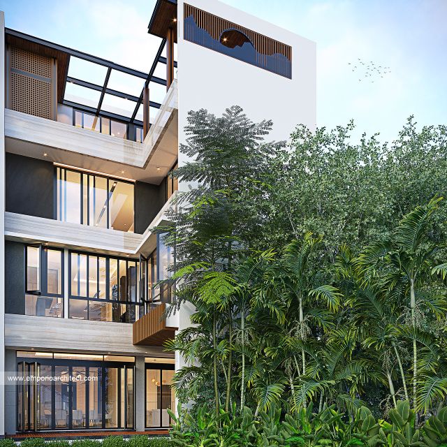 Desain Tampak Belakang Rumah Klasik 4 Lantai Ibu I di Jakarta Barat