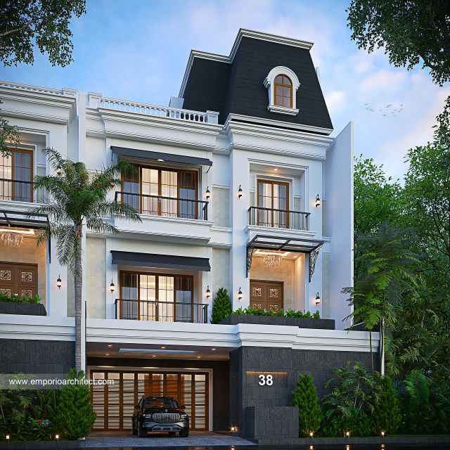 Desain Tampak Depan 3 Rumah Klasik 4 Lantai Bapak AO di PIK, Jakarta Utara