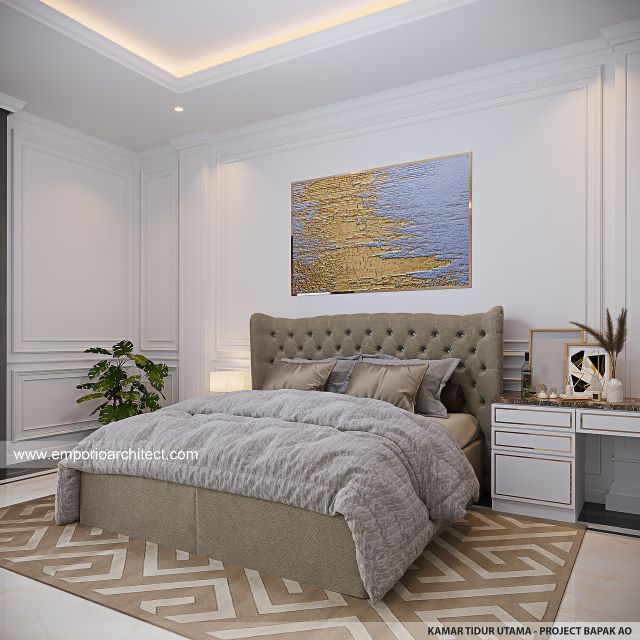 Desain Kamar Tidur Utama Rumah Klasik 4 Lantai Bapak AO di PIK, Jakarta Utara