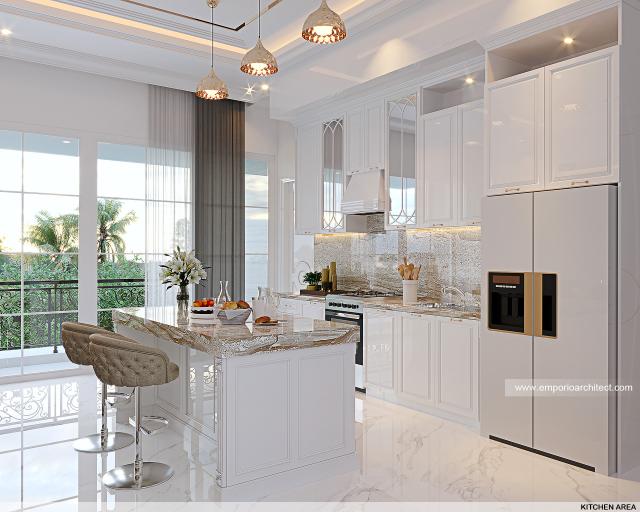 Desain Area Dapur Rumah Klasik 4.5 Lantai di PIK, Jakarta Utara