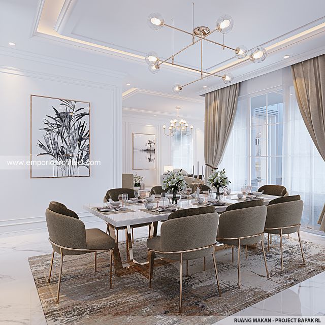 Desain Ruang Makan Rumah Klasik Mediteran 2 Lantai Bapak RL di Kebayoran Lama, Jakarta Selatan