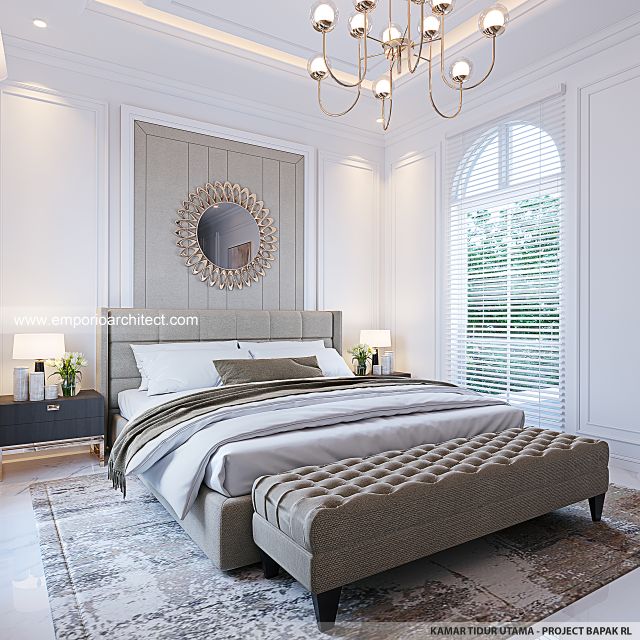 Desain Kamar Tidur Utama Rumah Klasik Mediteran 2 Lantai Bapak RL di Kebayoran Lama, Jakarta Selatan