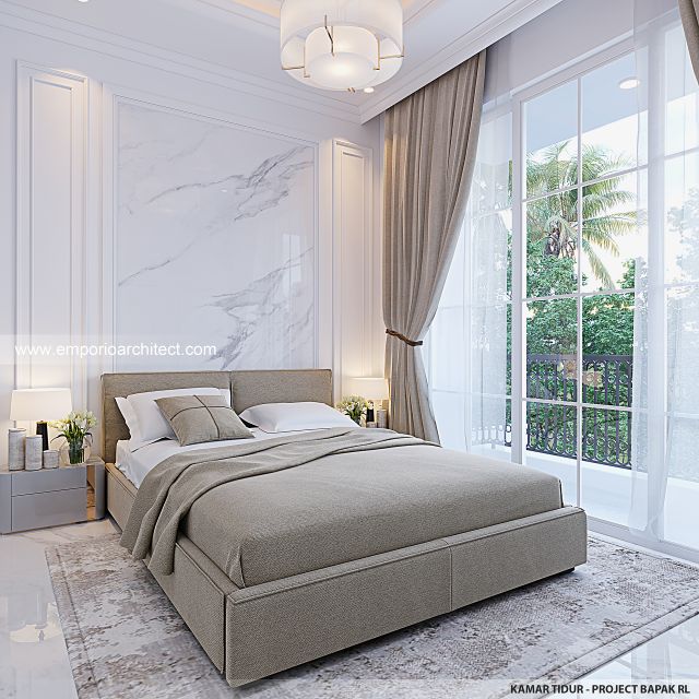 Desain Kamar Tidur Rumah Klasik Mediteran 2 Lantai Bapak RL di Kebayoran Lama, Jakarta Selatan