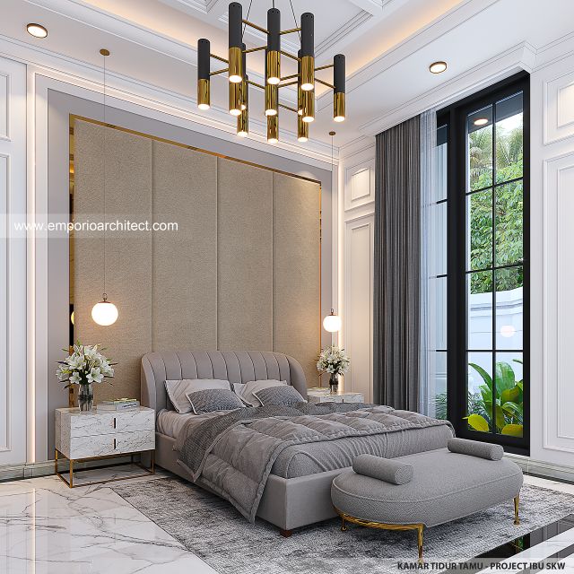 Desain Kamar Tidur Tamu Rumah Klasik Mediteran 2 Lantai Ibu SKW di Bandung
