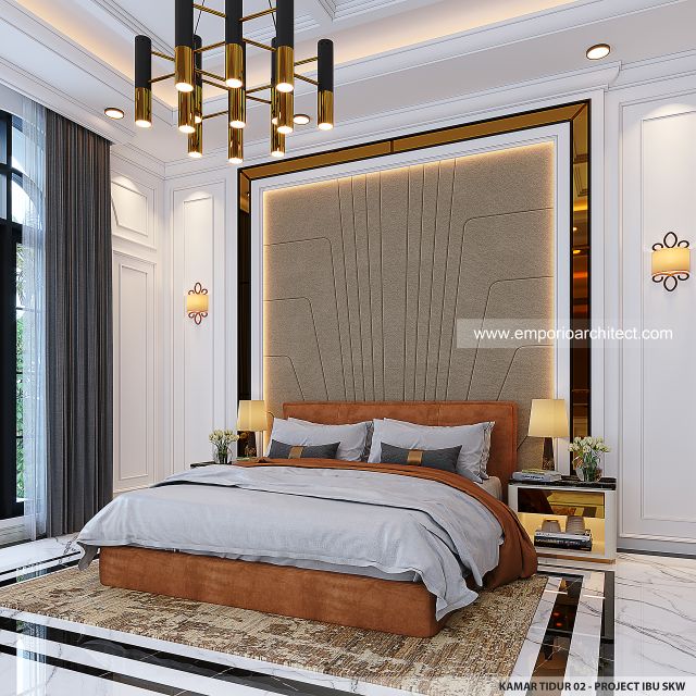 Desain Kamar Tidur 2 Rumah Klasik Mediteran 2 Lantai Ibu SKW di Bandung
