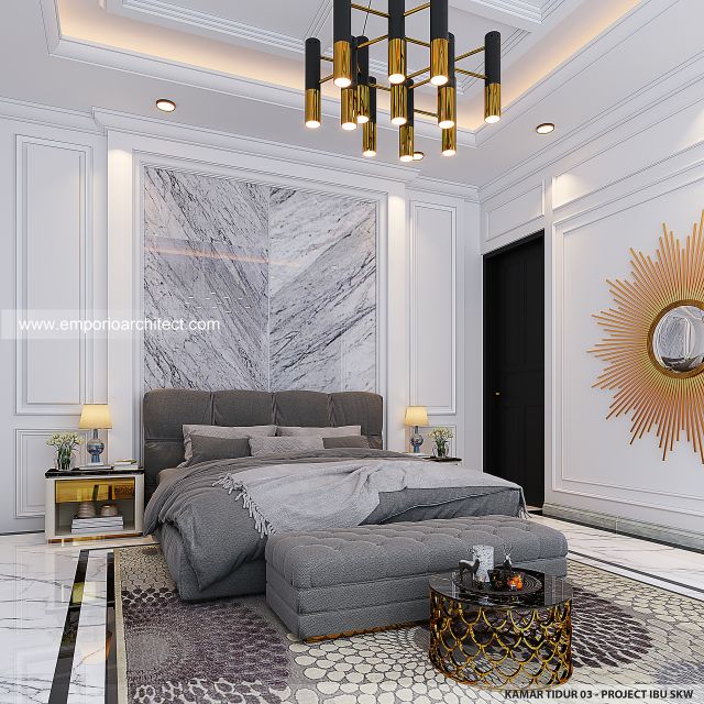 Desain Kamar Tidur 3 Rumah Klasik Mediteran 2 Lantai Ibu SKW di Bandung