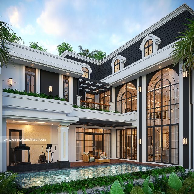 Desain Tampak Belakang Rumah Klasik Mediteran 2 Lantai Ibu SKW di Bandung