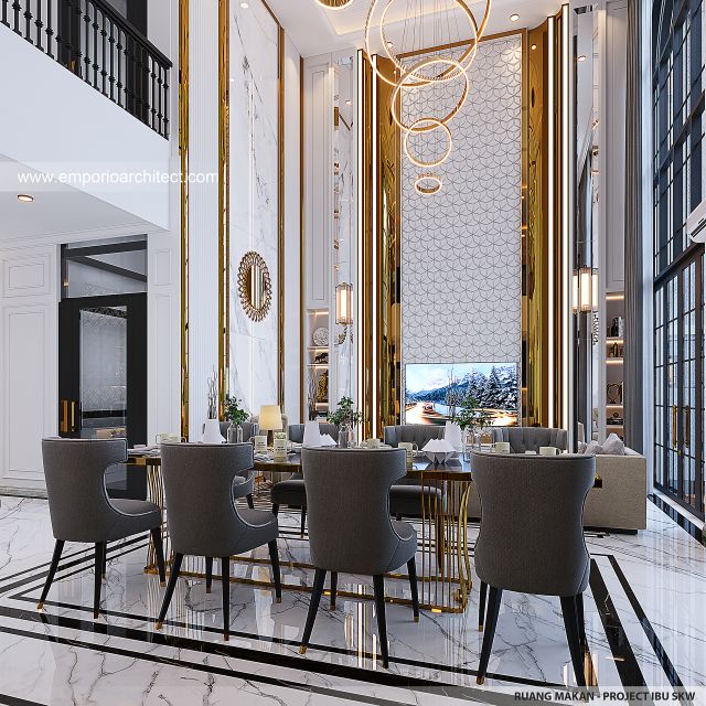 Desain Ruang Makan Rumah Klasik Mediteran 2 Lantai Ibu SKW di Bandung