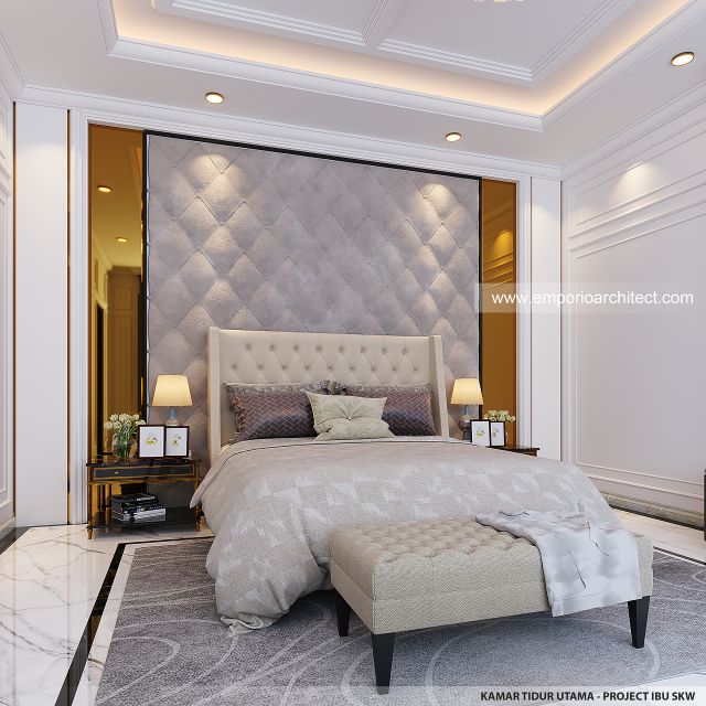 Desain Kamar Tidur Utama Rumah Klasik Mediteran 2 Lantai Ibu SKW di Bandung