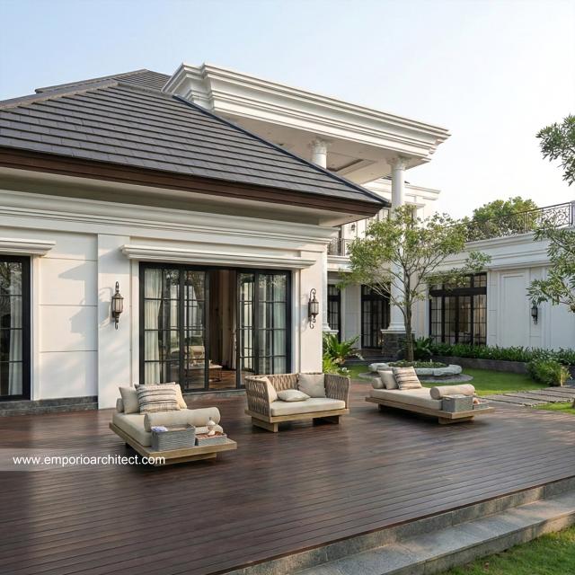 Desain Tampak Detail Belakang 4 Rumah Klasik Mediteran 2 Lantai Bapak AR di Madura