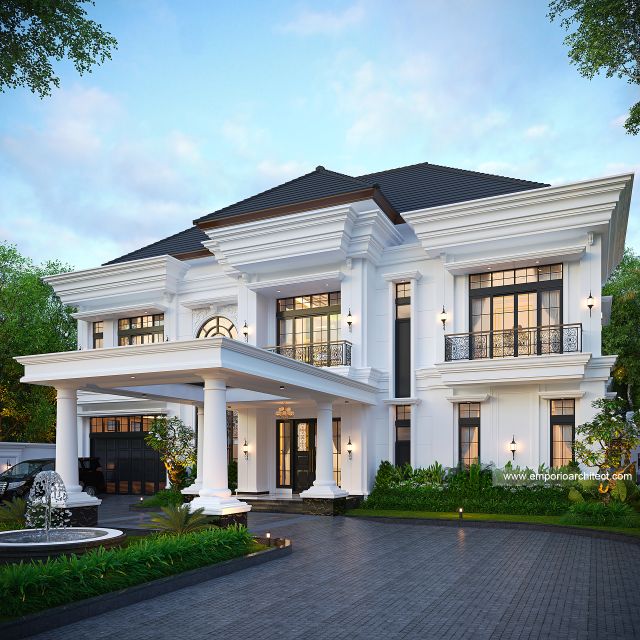 Desain Tampak Depan 2 Rumah Klasik Mediteran 2 Lantai Bapak AR di Madura