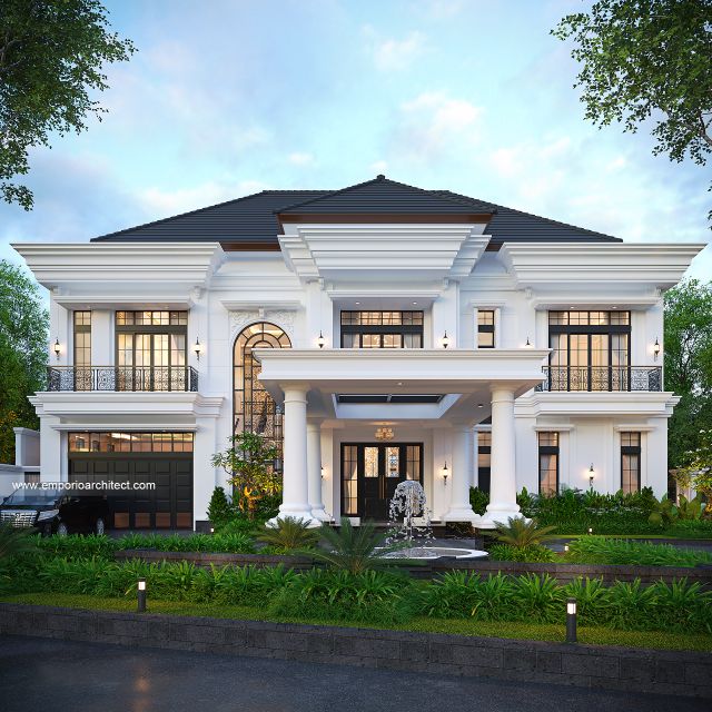 Desain Tampak Depan 3 Rumah Klasik Mediteran 2 Lantai Bapak AR di Madura
