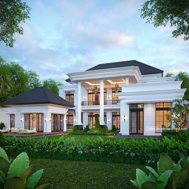 Desain Tampak Belakang Rumah Klasik Mediteran 2 Lantai Bapak AR di Madura