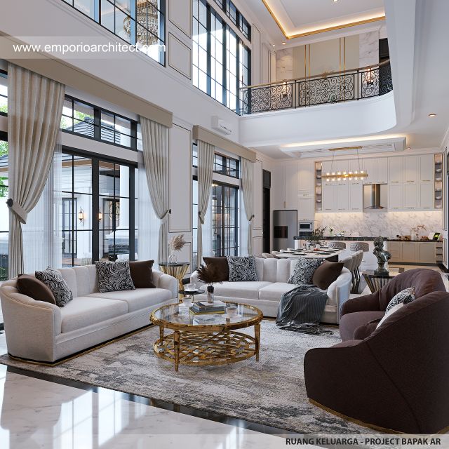 Desain Ruang Keluarga Rumah Klasik Mediteran 2 Lantai Bapak AR di Madura