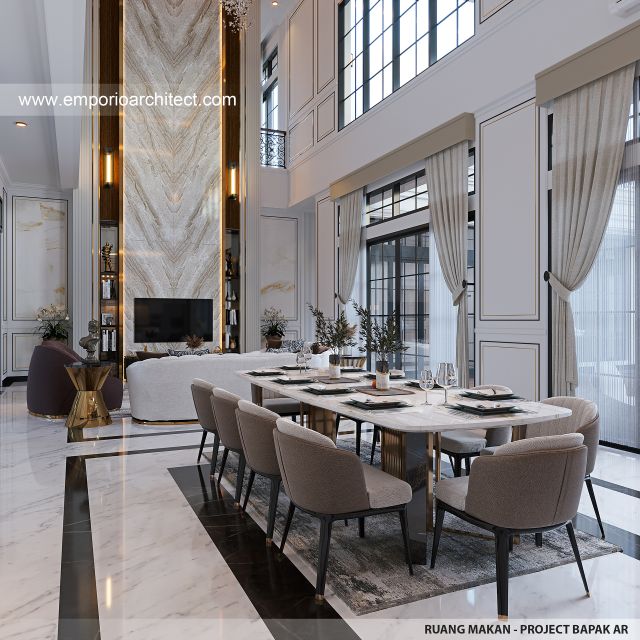 Desain Ruang Makan Rumah Klasik Mediteran 2 Lantai Bapak AR di Madura
