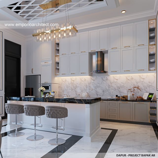 Desain Dapur Rumah Klasik Mediteran 2 Lantai Bapak AR di Madura