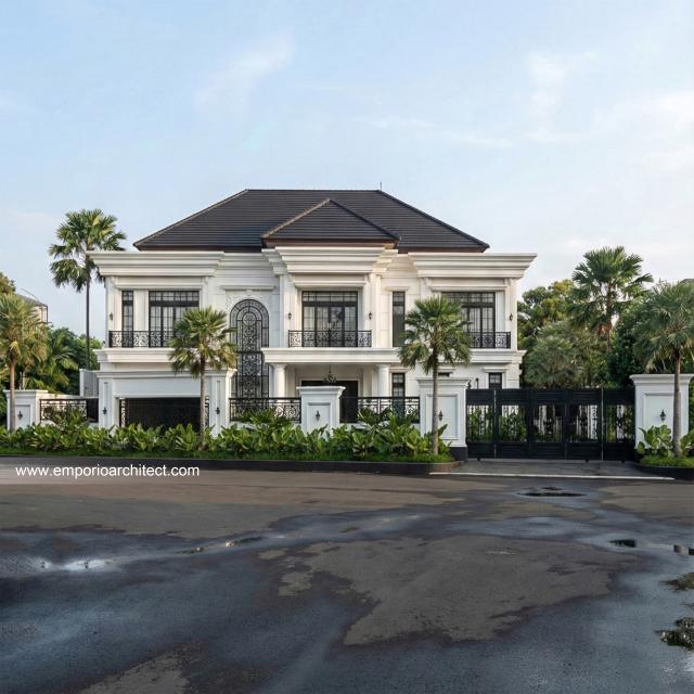 Desain Tampak Depan Rumah Klasik Mediteran 2 Lantai Bapak AR di Madura