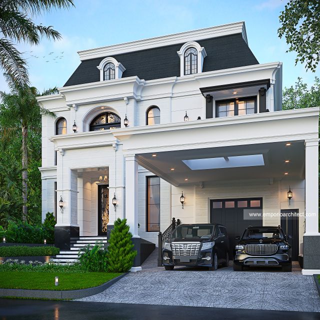 Desain Tampak Depan 3 Rumah Mediteran Klasik 2 Lantai Ibu MRR di Bandung