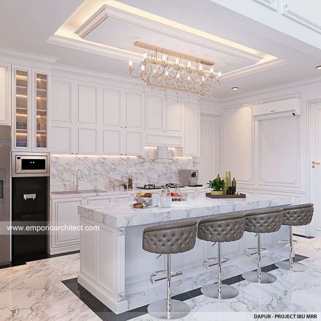 Desain Dapur Rumah Mediteran Klasik 2 Lantai Ibu MRR di Bandung