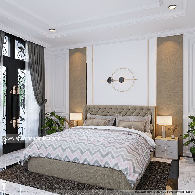 Desain Kamar Tidur Anak Rumah Mediteran Klasik 2 Lantai Ibu MRR di Bandung