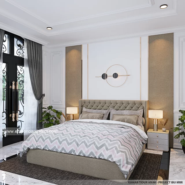 Desain Kamar Tidur Anak Rumah Mediteran Klasik 2 Lantai Ibu MRR di Bandung