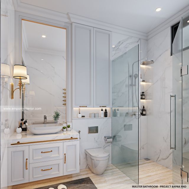 Desain Kamar Mandi Utama Rumah Klasik Mediteran 2 Lantai Bapak RND di Tebet, Jakarta Selatan