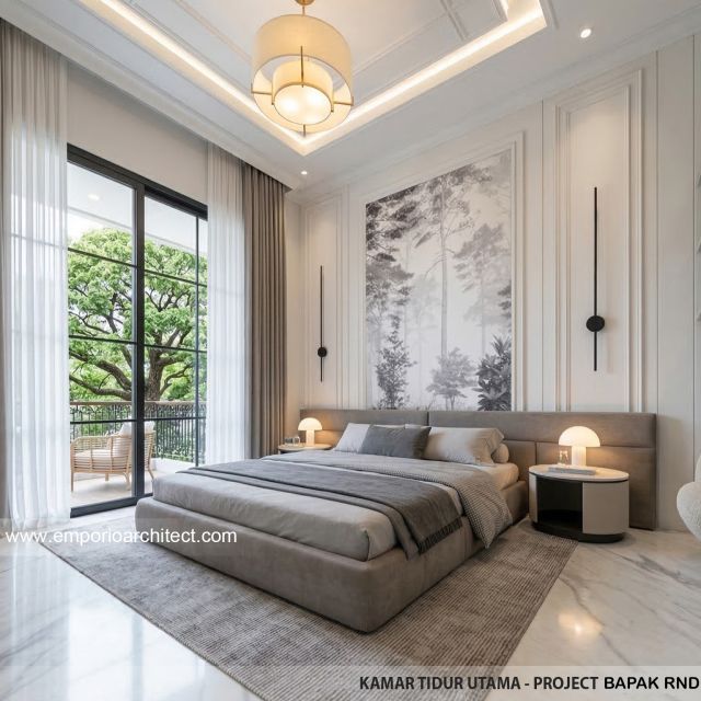 Desain Kamar Tidur Utama Rumah Klasik Mediteran 2 Lantai Bapak RND di Tebet, Jakarta Selatan
