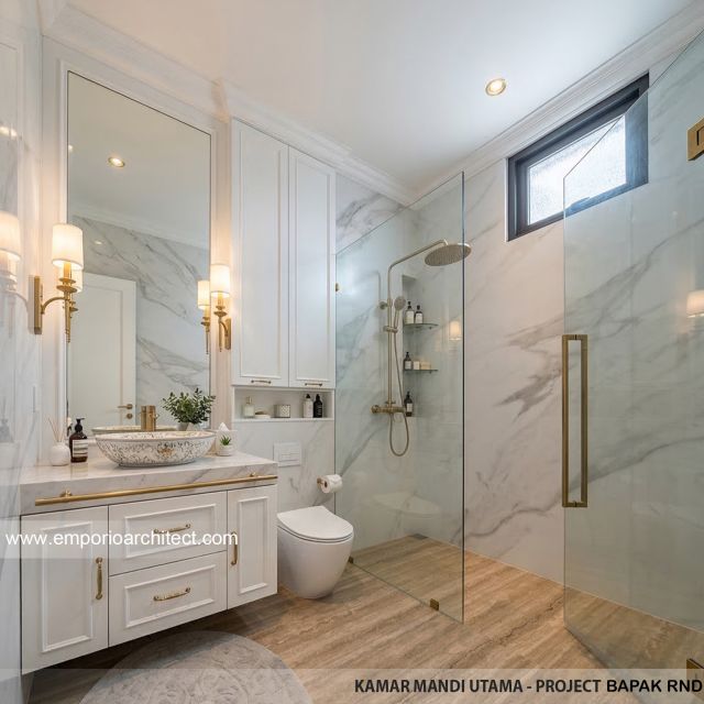 Desain Kamar Mandi Utama Rumah Klasik Mediteran 2 Lantai Bapak RND di Tebet, Jakarta Selatan