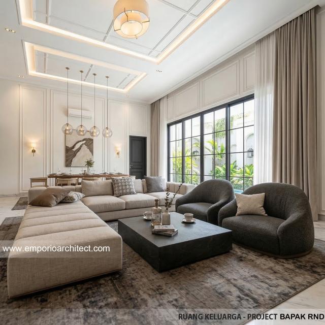Desain Ruang Keluarga Rumah Klasik Mediteran 2 Lantai Bapak RND di Tebet, Jakarta Selatan