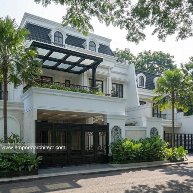 Desain Tampak Depan 3 Rumah Klasik Mediteran 2 Lantai Bapak RND di Tebet, Jakarta Selatan