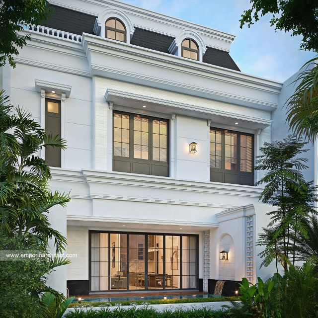 Desain Tampak Belakang Rumah Klasik Mediteran 2 Lantai Bapak RND di Tebet, Jakarta Selatan