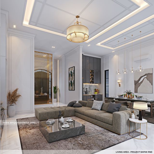 Desain Ruang Keluarga Rumah Klasik Mediteran 2 Lantai Bapak RND di Tebet, Jakarta Selatan