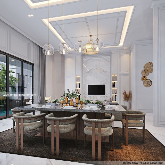 Desain Ruang Makan Rumah Klasik Mediteran 2 Lantai Bapak RND di Tebet, Jakarta Selatan