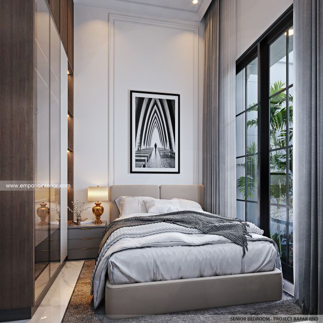Desain Kamar Tidur Rumah Klasik Mediteran 2 Lantai Bapak RND di Tebet, Jakarta Selatan