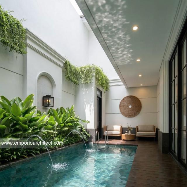 Desain Tampak Detail Belakang 2 Rumah Klasik Mediteran 2 Lantai Bapak RND di Tebet, Jakarta Selatan